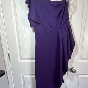 DOKOTOO Purple Sheath Dress One Shoulder Ruffle Midi Asymmetric Sleeve XL